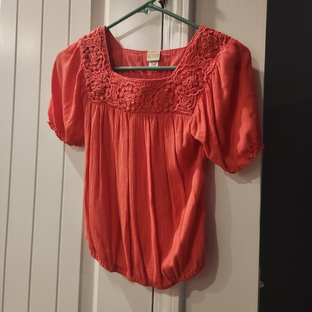 Canyon River Blues ORANGE Blouse with Floral Lace
